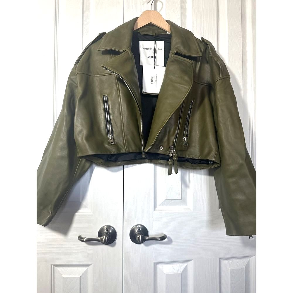 Agolde X Shoreditch Ski Club Leather Jacket Xs Y2k 90s Concert Edgy Olive Remi — image 6 of 8
